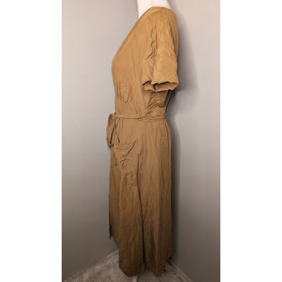 Madewell linen-blend Dolman sleeve tie waist midi dress 8 - Picture 2 of 7